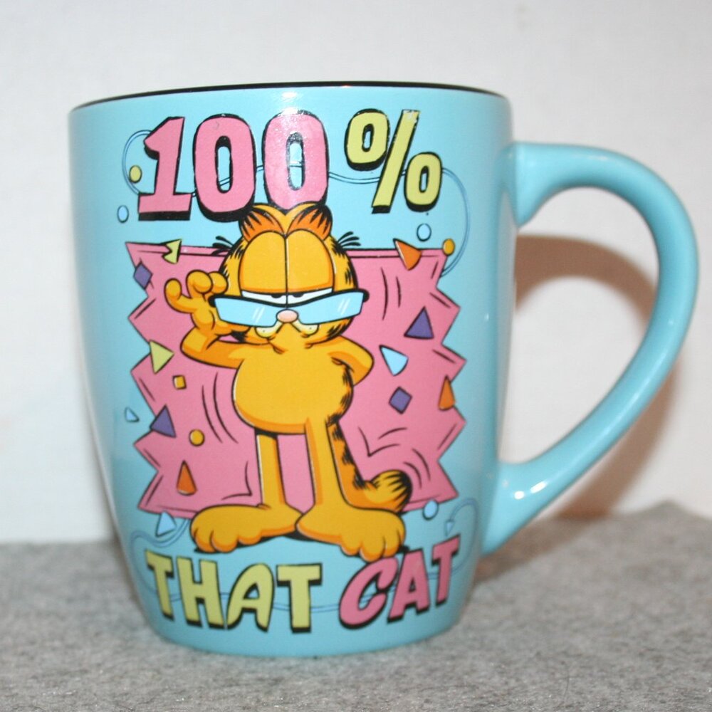 Garfield  100% That Cat  Blue Oversize Ceramic Coffee Mug 25 oz